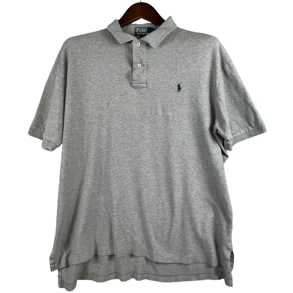 Polo Ralph Lauren Mens XL Gray Classic Fit Cotton Polo Shirt Blue Pony Golf